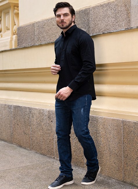 longa masculina slim camisa manga longa com calÇa jeans